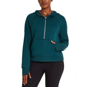 Danskin Half Zip Mixed Rib Cozy Hoodie Thumbholes Kangaroo Pocket Green Womens S